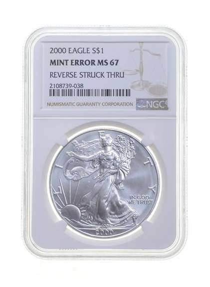 MS67 MINT ERROR 2000 American Silver Eagle - REV Struck Thru - NGC