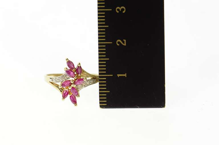 10K Yellow Gold Marquise Ruby Cluster Diamond Accent Ring