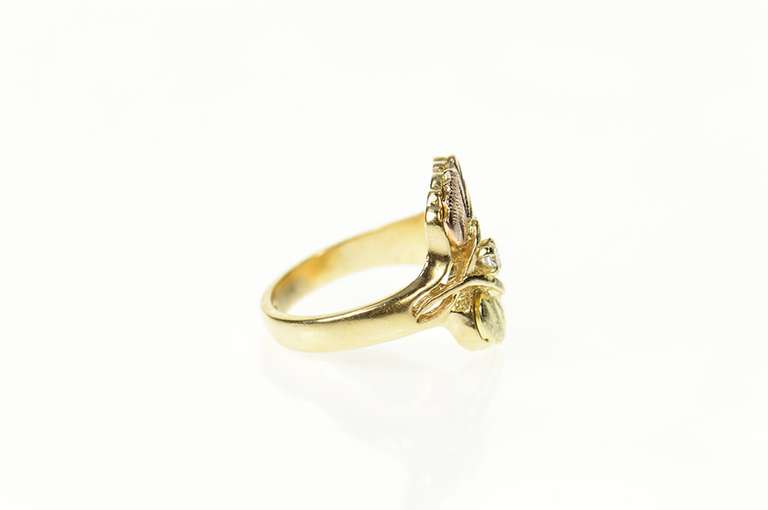 10K Yellow Gold Diamond Inset Black Hills Leaf Statement Ring