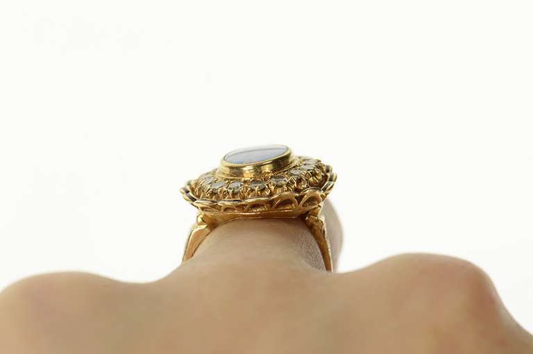 14K Yellow Gold Natural Opal Diamond Halo Victorian Cocktail Ring