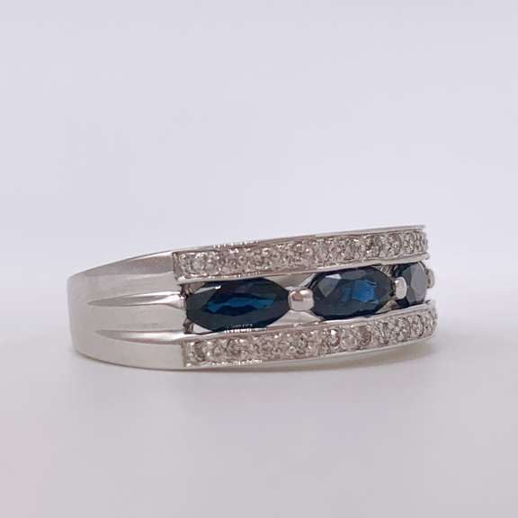 14kt Gold, Blue Sapphire, & Diamond Cocktail Ring