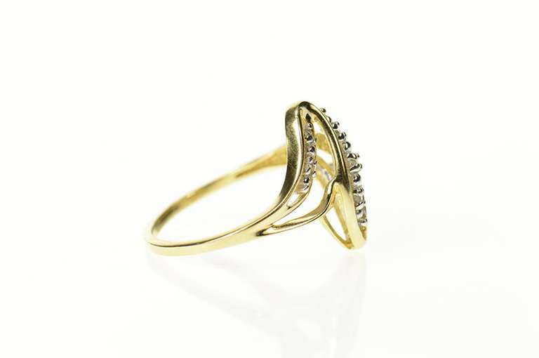 10K Yellow Gold Classic Diamond Wavy Zig Zag Bypass Ring