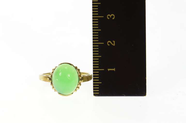10K Yellow Gold Oval Green Agate Retro Cocktail Statement Ring
