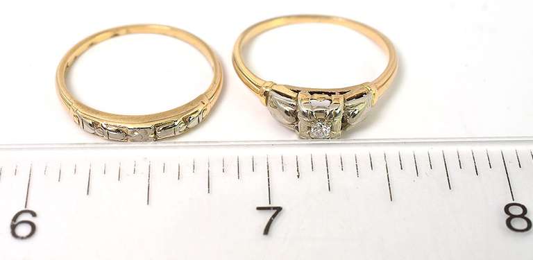 Dainty Vintage White Sapphire Wedding Set in 14KT Yellow Gold
