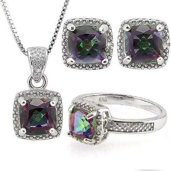 4 1/2 CARAT MYSTIC GEMSTONE & DIAMOND STERLING SILVER SET