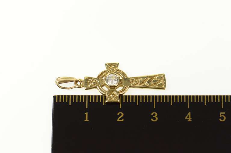 9K Yellow Gold Traditional Irish Celtic Knot CZ Cross Pendant