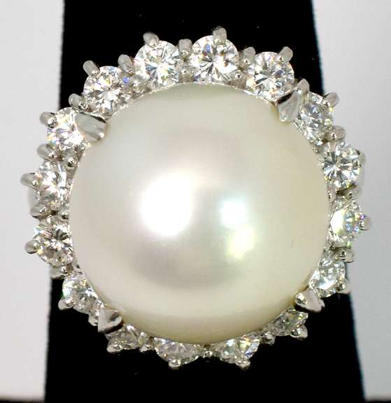 Colossal 14mm Pearl & Diamond Ring in Platinum