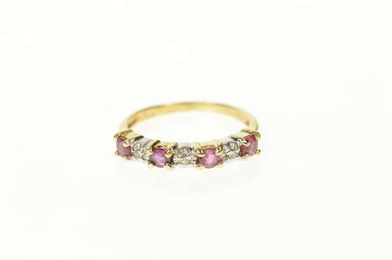 10K Yellow Gold Ruby Diamond Classic Wedding Band Ring