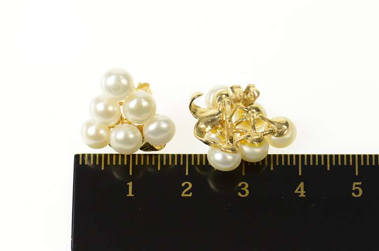 14K Yellow Gold Retro Pearl Cluster Grape Bunch Earrings