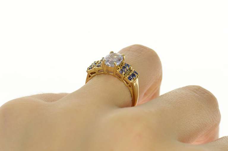 14K Yellow Gold Faceted Cubic Zirconia Iolite Statement Ring