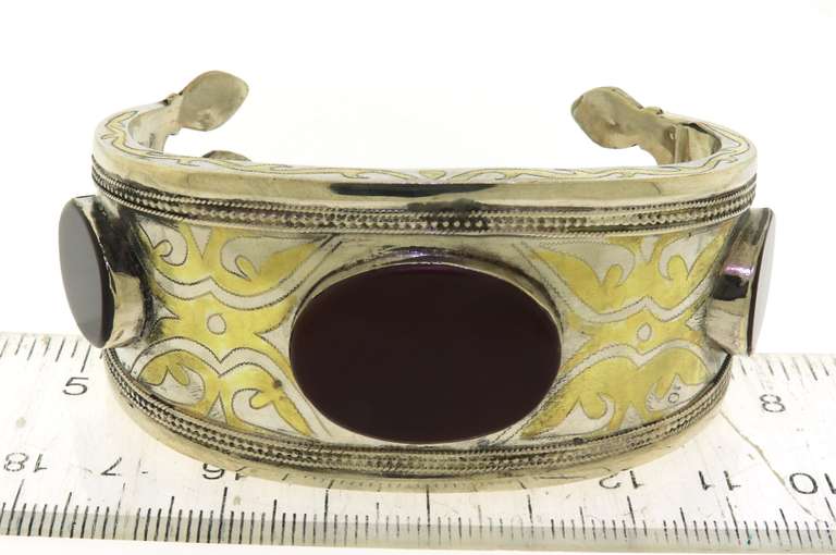 Turkmen Antique Silver Bracelet with Carnelians