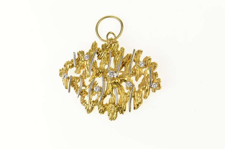 18K Yellow Gold 0.30 Ctw Abstract Grooved Textured Diamond Pendant