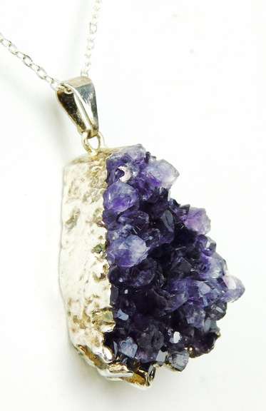 Big Chunky Sterling Amethyst Geode Pendant & Chain