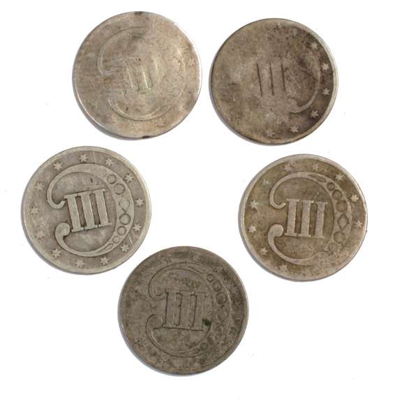 Five 3 Cent Silvers
