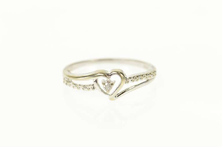 10K White Gold Diamond Solitaire Heart Bypass Promise Ring