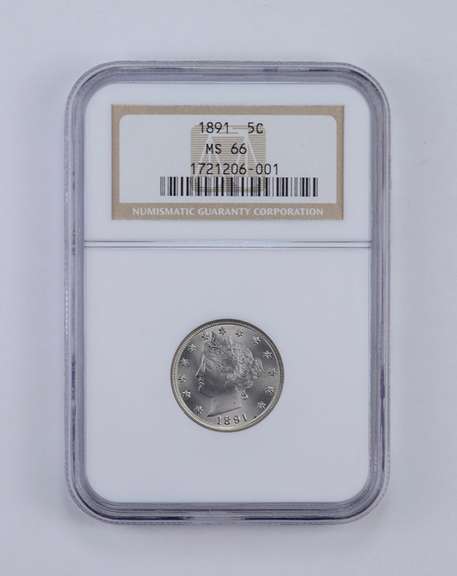 MS66 1891 Liberty V Nickel - Graded NGC