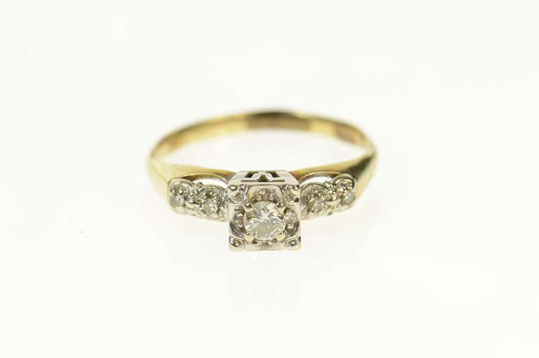 14K Yellow Gold 1940's Diamond Classic Three Stone Engagement Ring