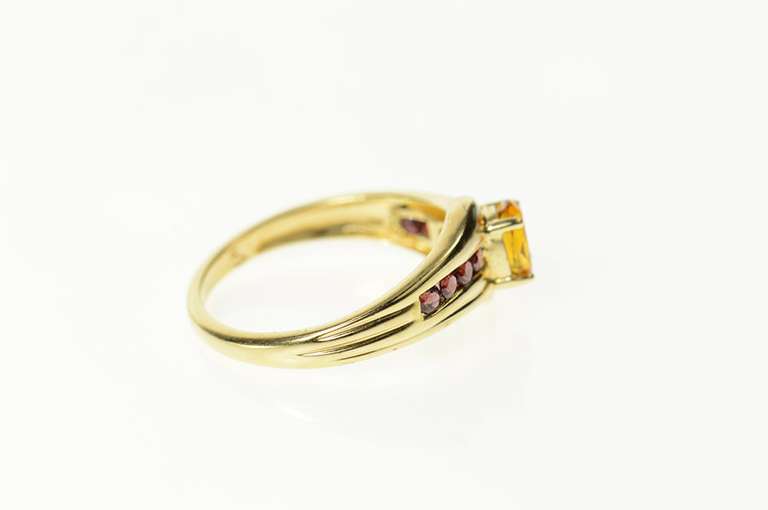 14K Yellow Gold Oval Citrine Garnet Accent Statement Ring