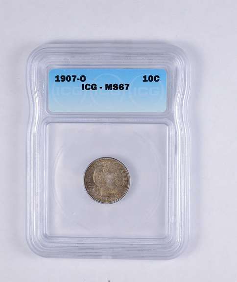MS67 1907-O Barber Dime - Graded ICG