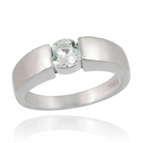 Sterling Silver Blue Topaz Tension Set Ring