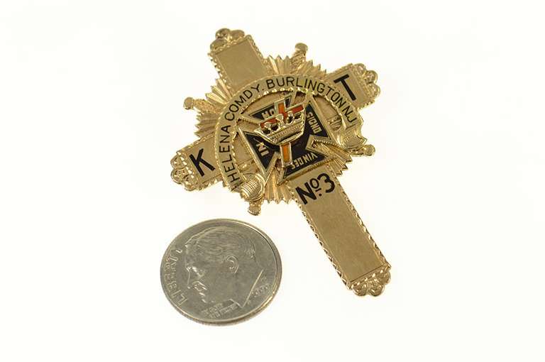 14K Yellow Gold 1920's Knights Templar Commandery Cross Pin/Brooch