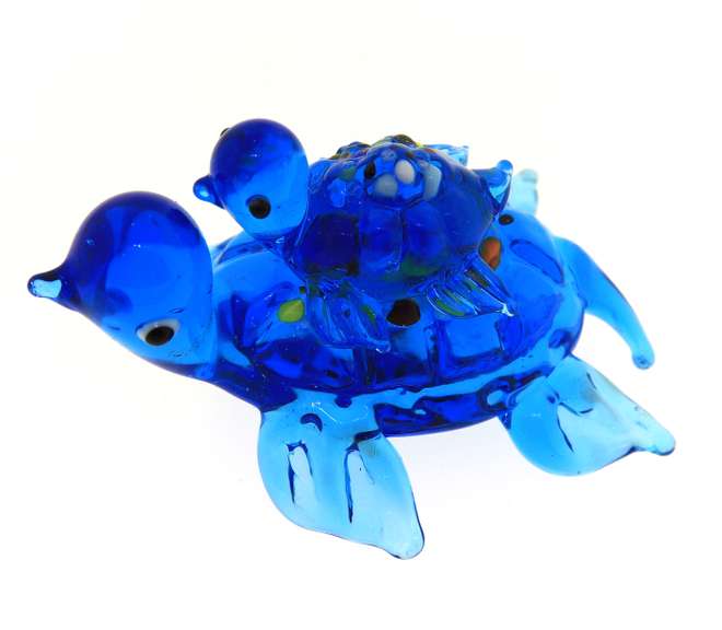 Art Glass Turtle with Baby Handblown Animal Figurine