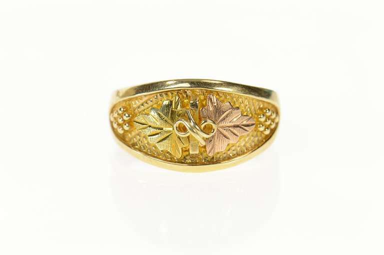 10K Yellow Gold Rounded Black Hills Leaf Statement Band Ring