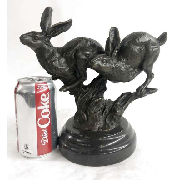 Two Running Hare Bronze Figurine