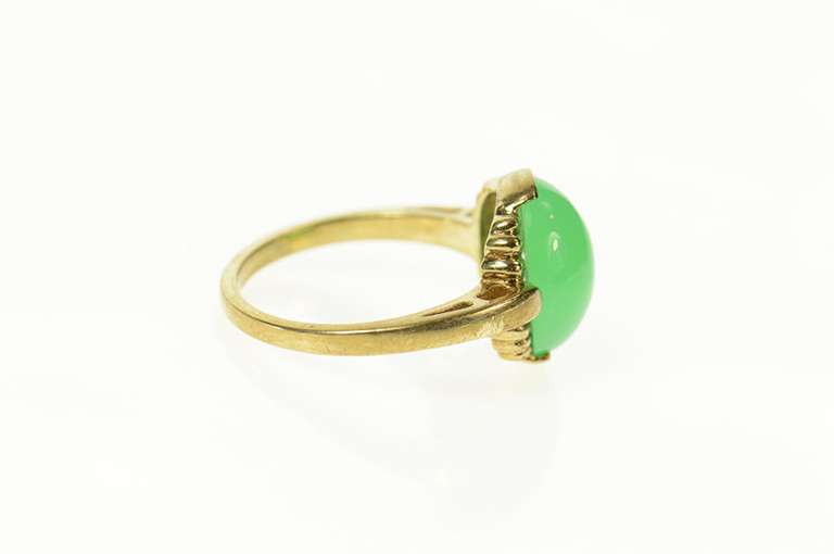 10K Yellow Gold Oval Green Agate Retro Cocktail Statement Ring