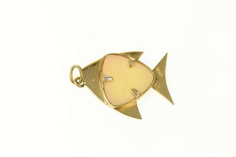 14K Yellow Gold Diamond Inset Retro Marble Fish Charm/Pendant