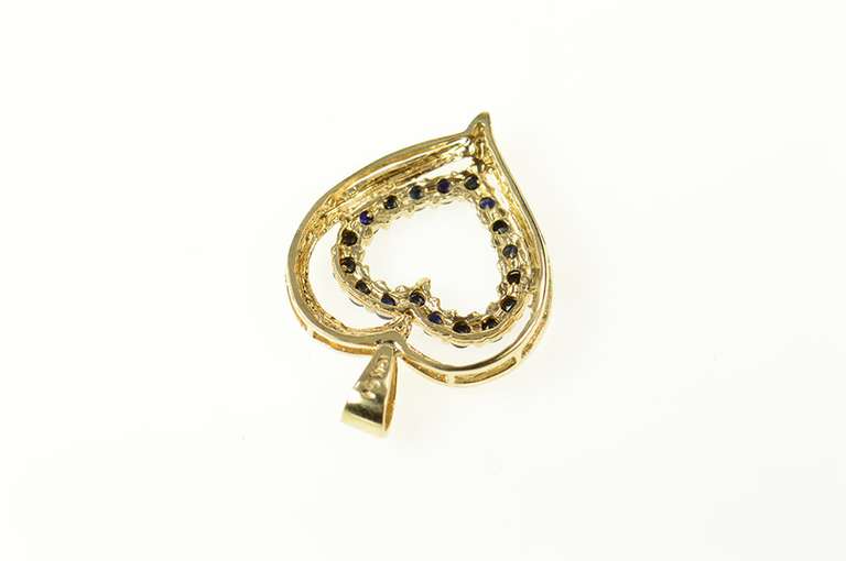 10K Yellow Gold Classic Sapphire Diamond Accent Heart Pendant