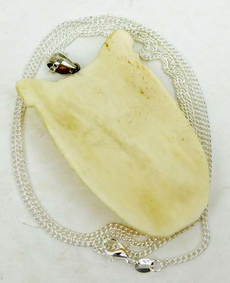 Hand Carved Bone Cougar Tiger Pendant & Sterling Chain