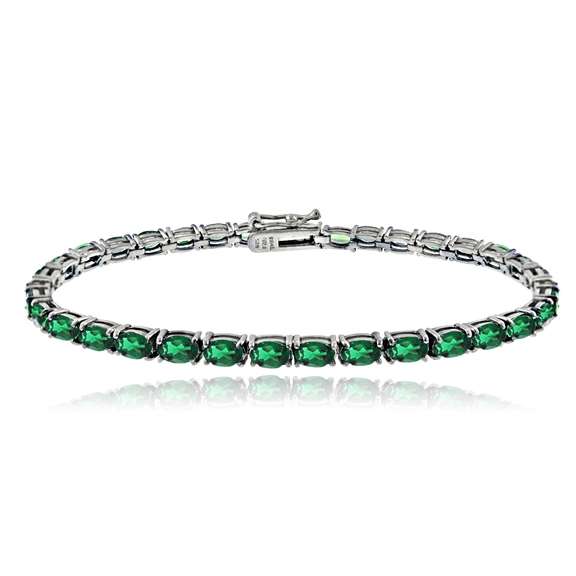 Sterling Silver 8.75ct Created Emerald Birthstone Tennis Bracelet