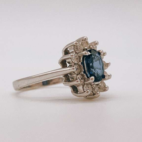 14kt Gold, Blue Sapphire, & Diamond Halo Ring
