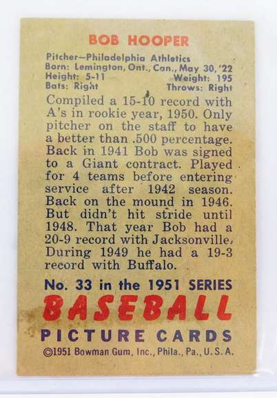 Bob Hooper 1951 Bowman Baseball Card