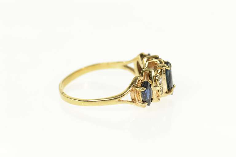 14K Yellow Gold Marquise Sapphire Diamond Accent Band Ring