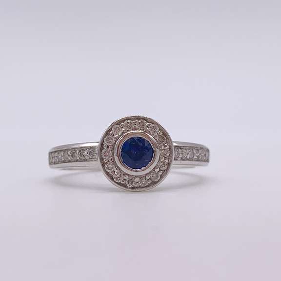 14kt Gold, Blue Sapphire, & Diamond Cocktail Ring