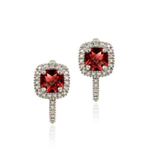 Garnet & Diamond Accent Huggie Earrings