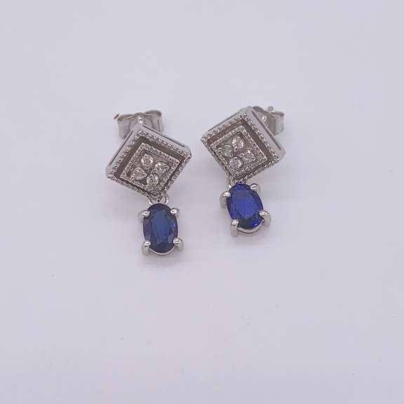 14kt Gold, Blue Sapphire, & Diamond Earrings