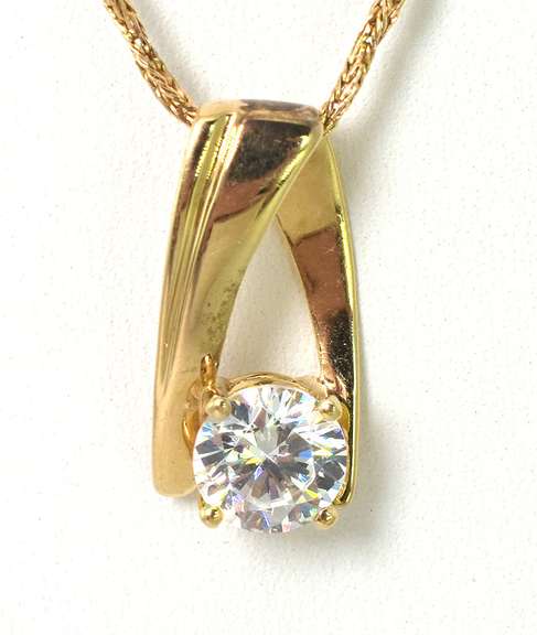 Flashy CZ Solitaire Necklace in 14KT Yellow Gold
