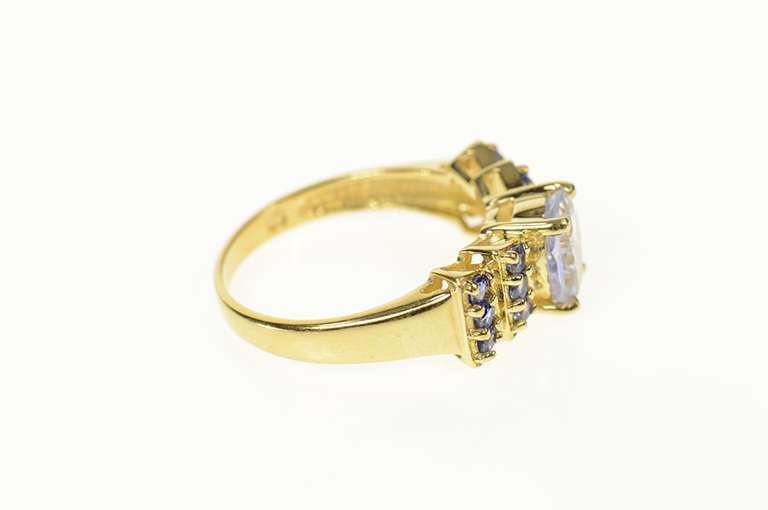 14K Yellow Gold Faceted Cubic Zirconia Iolite Statement Ring