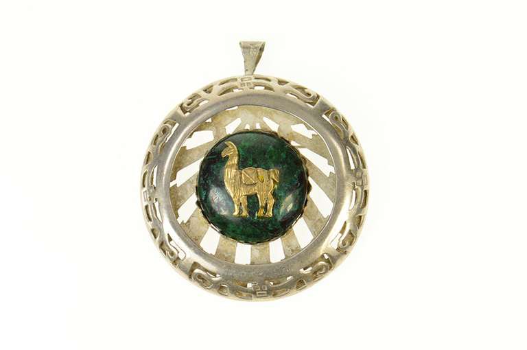 Sterling Silver Peruvian Chrysocolla Alpaca Statement Pendant/Pin