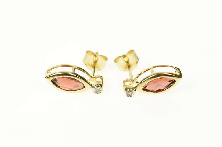14K Yellow Gold Marquise Garnet Diamond Accent Stud Earrings