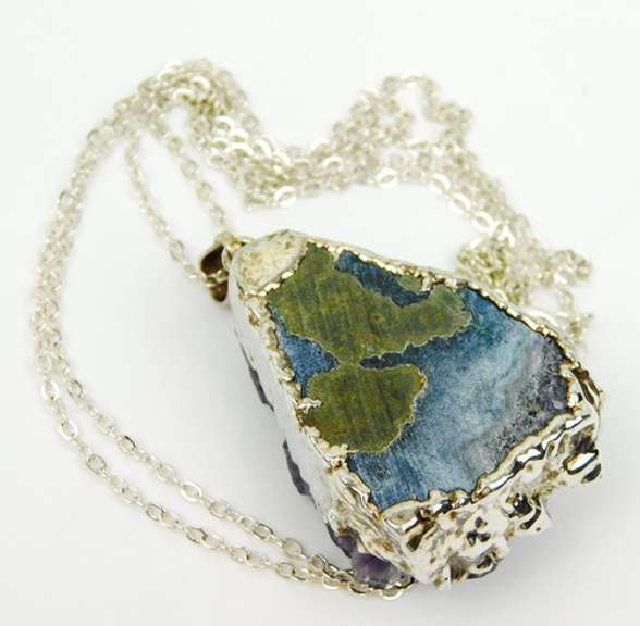 Big Chunky Sterling Amethyst Geode Pendant & Chain