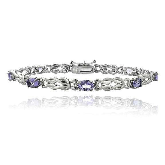 Sterling Silver 3.5ct Amethyst & Diamond Accent Oval Love Knot Bracelet