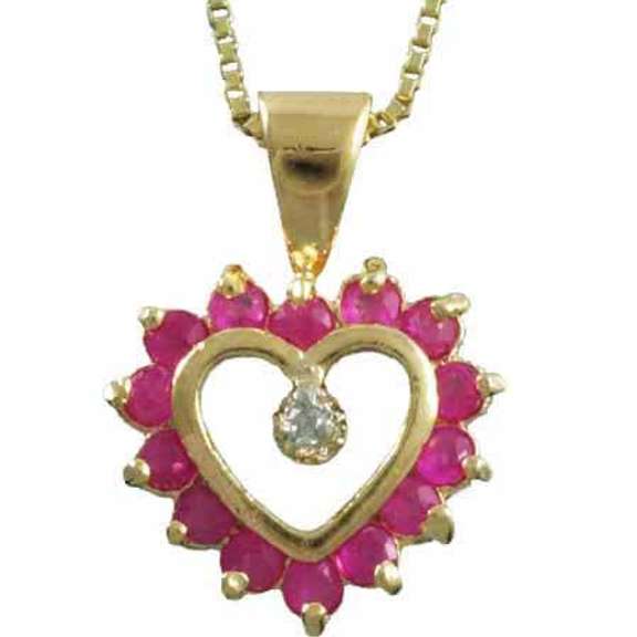 18K Gold over Sterling Silver Diamond Accent Ruby Heart Necklace