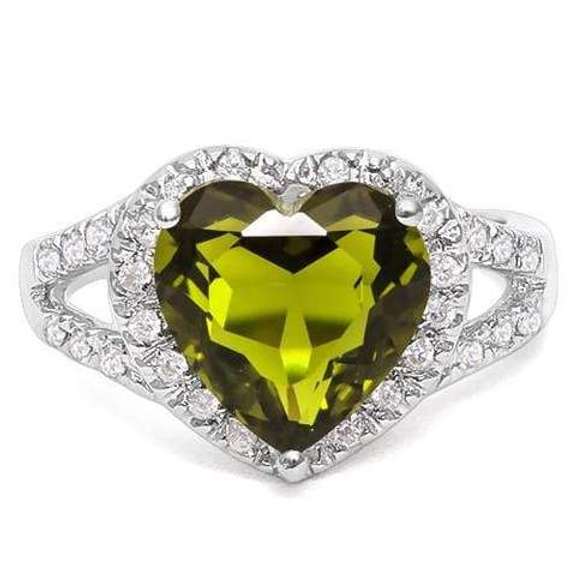 STERLING SILVER RING 10 MM HEART CUT CREATED GREEN SAPPHIRE WOMEN ENGAGEMENT RING