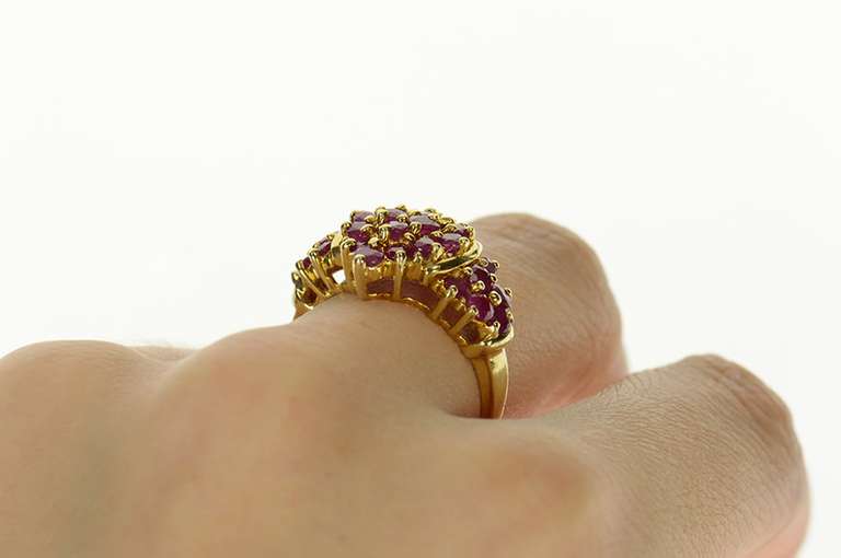 14K Yellow Gold Ornate Marquise Ruby Cluster Statement Ring
