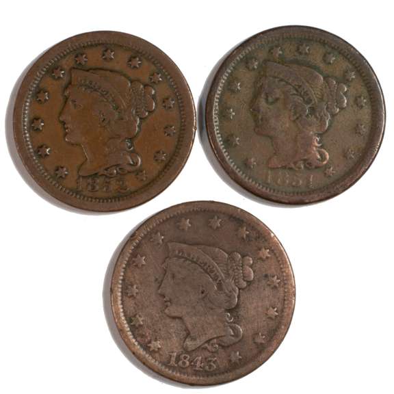 1843 1851 & 1852 Large Cents