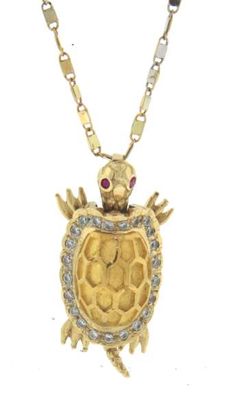 Fantastic Turtle Pendant with Diamonds on Chain